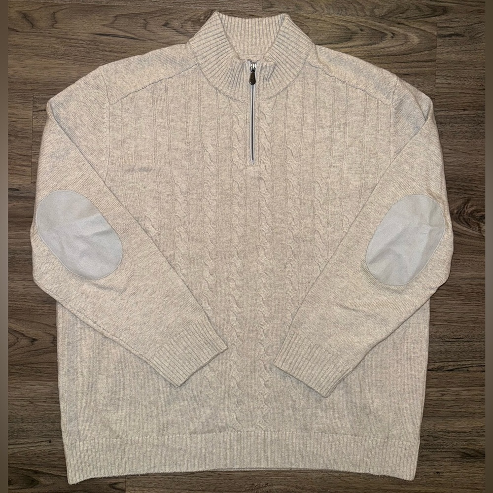 Raffi Sweater Men 2XL Cream 1/4 Zip Cashmere/Wool Long Sleeve Cable Knit